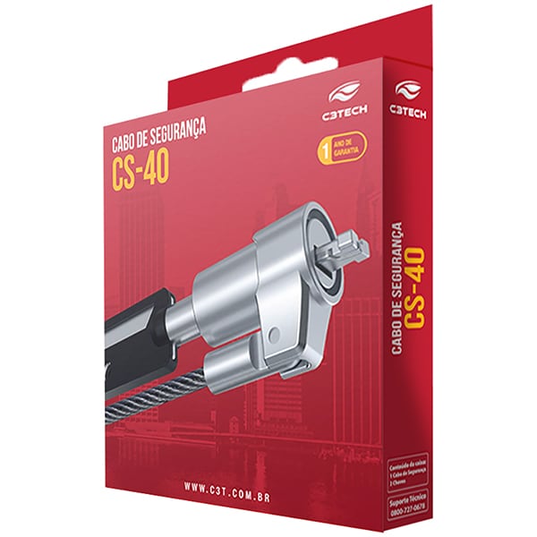 Cabo de segurança para notebook com chave, 1,8m, CS-40, C3Tech - CX 1 UN