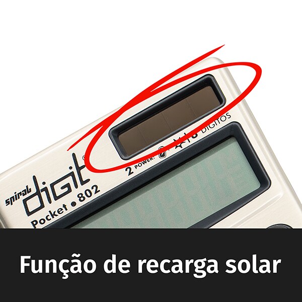 Calculadora de bolso (Bateria/Energia Solar), 8 dígitos, Metálica, 802, Spiral Digit CX 1 UN