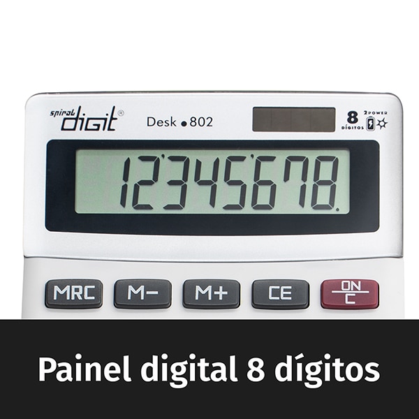 Calculadora de Mesa (Bateria/Energia Solar), 8 dígitos, Cinza, 802, Spiral Digit CX 1 UN