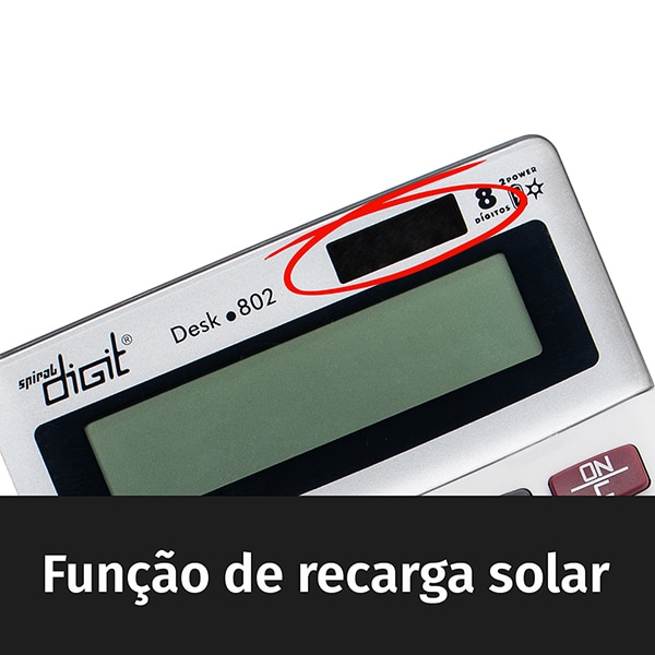 Calculadora de Mesa (Bateria/Energia Solar), 8 dígitos, Cinza, 802, Spiral Digit CX 1 UN