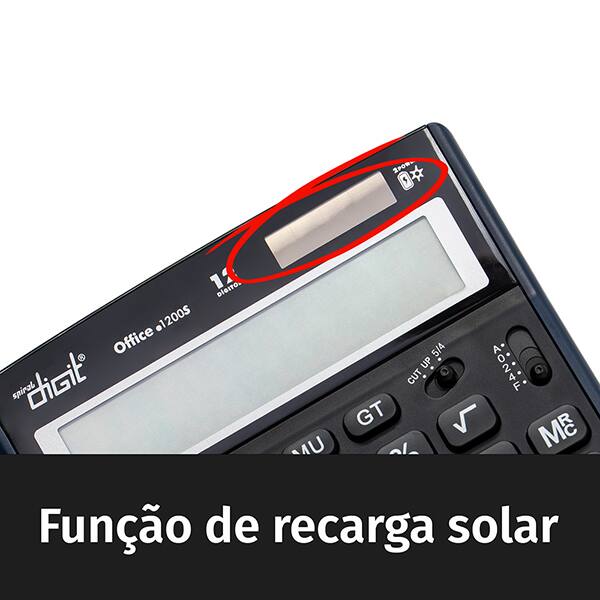 Calculadora de Mesa (Bateria/Energia Solar), 12 dígitos, Preto, 1200S, Spiral Digit CX 1 UN