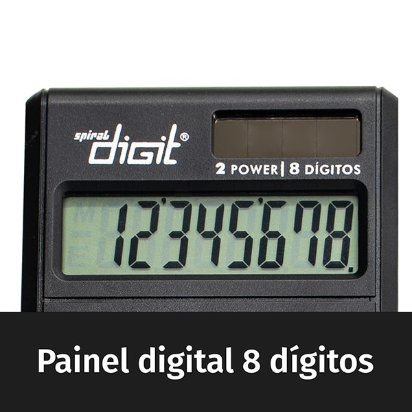 Calculadora de Bolso (Bateria/Energia Solar), 8 dígitos, Preto, 801, Spiral Digit - BT 1 UN