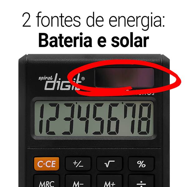 Calculadora de Bolso (Bateria/Energia Solar), 8 dígitos, Preto, 801, Spiral Digit - BT 1 UN Calculadora de Bolso (Bateria/Energia Solar), 8 dígitos, Preto, 801, Spiral Digit - BT 1 UN