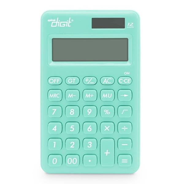 Calculadora de Bolso (Bateria/Energia Solar),12 dígitos, Verde, 1200, Spiral Digit - BL 1 UN