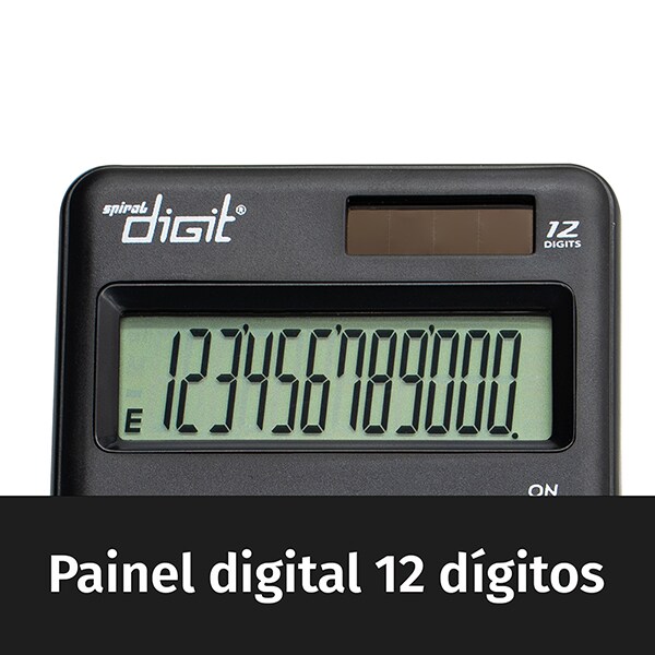 Calculadora de bolso (Bateria/Energia Solar), 12 dígitos, Preta, 1200, Spiral Digit BT 1 UN