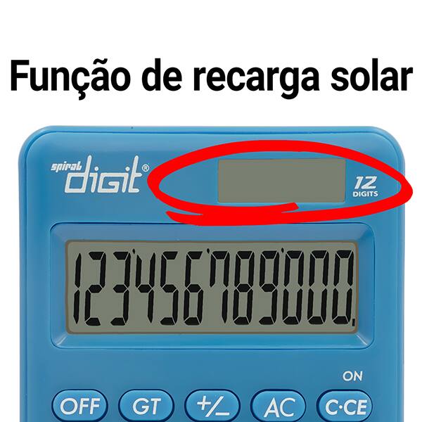 Calculadora de bolso (Bateria/Energia Solar), 12 dígitos, Azul, 1200, Spiral Digit BT 1 UN Calculadora de bolso (Bateria/Energia Solar), 12 dígitos, Azul, 1200, Spiral Digit BT 1 UN