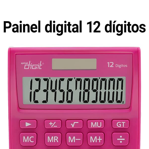 Calculadora de Mesa (Bateria/Energia Solar), 12 dígitos, Rosa, 1238, Spiral Digit PT 1 UN Calculadora de Mesa (Bateria/Energia Solar), 12 dígitos, Rosa, 1238, Spiral Digit PT 1 UN