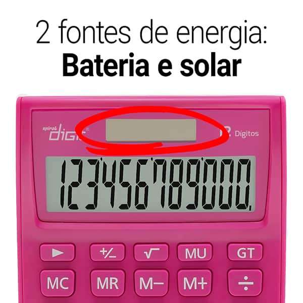 Calculadora de Mesa (Bateria/Energia Solar), 12 dígitos, Rosa, 1238, Spiral Digit PT 1 UN Calculadora de Mesa (Bateria/Energia Solar), 12 dígitos, Rosa, 1238, Spiral Digit PT 1 UN