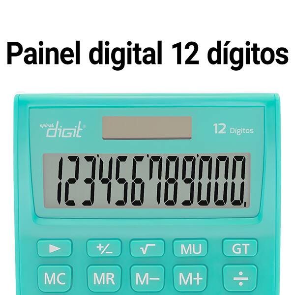 Calculadora de Mesa (Bateria/Energia Solar), 12 dígitos, Verde, 1238, Spiral Digit PT 1 UN