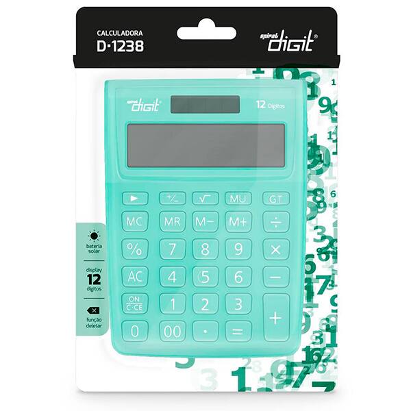 Calculadora de Mesa (Bateria/Energia Solar), 12 dígitos, Verde, 1238, Spiral Digit PT 1 UN