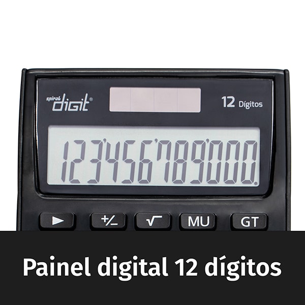 Calculadora de Mesa (Bateria/Energia Solar), 12 dígitos, Preto, 1238, Spiral Digit PT 1 UN