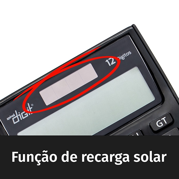 Calculadora de Mesa (Bateria/Energia Solar), 12 dígitos, Preto, 1238, Spiral Digit PT 1 UN