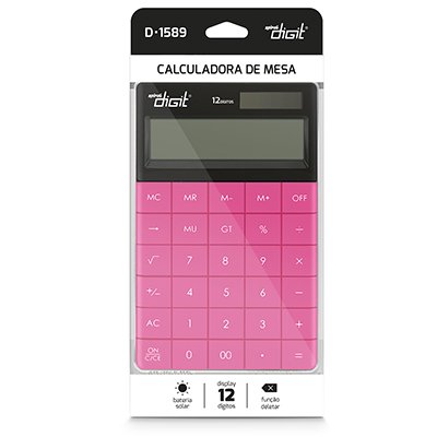 Calculadora de mesa (bat/solar/12 dig.) rosa 1589 Spiral Digit PT 1 UN