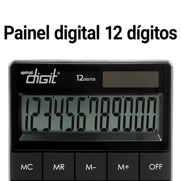 Calculadora de Mesa (Bateria/Energia Solar),12 dígitos, Preta, 3081B, Spiral Digit PT 1 UN