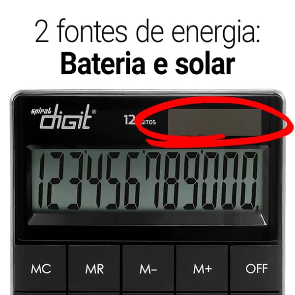 Calculadora de Mesa (Bateria/Energia Solar),12 dígitos, Preta, 3081B, Spiral Digit PT 1 UN