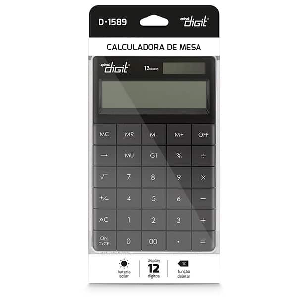 Calculadora de Mesa (Bateria/Energia Solar),12 dígitos, Preta, 3081B, Spiral Digit PT 1 UN