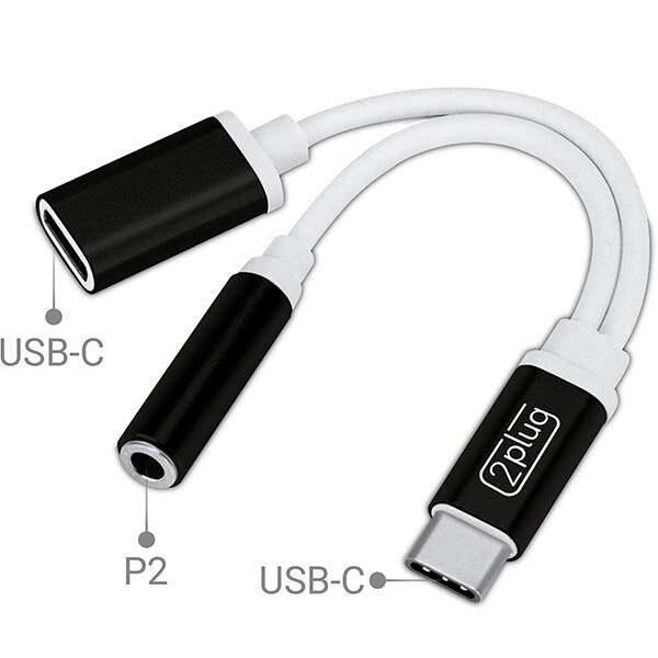 Adaptador USB-C 2 em 1 P2 e USB-C Femea JL-AU01 2Plug BT 1 UN