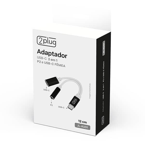 Adaptador USB-C 2 em 1 P2 e USB-C Femea JL-AU01 2Plug BT 1 UN