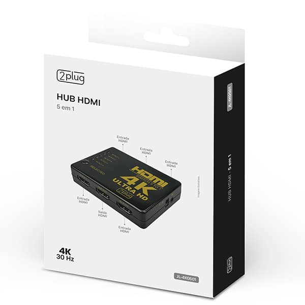 Hub HDMI 5 em e 1, JL-4K0501, 2Plug - BT 1 UN