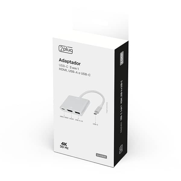 Adaptador USB-C 3 em 1, HDMI+USB-A e USB-C, JL-CHC01, 2Plug - BT 1 UN