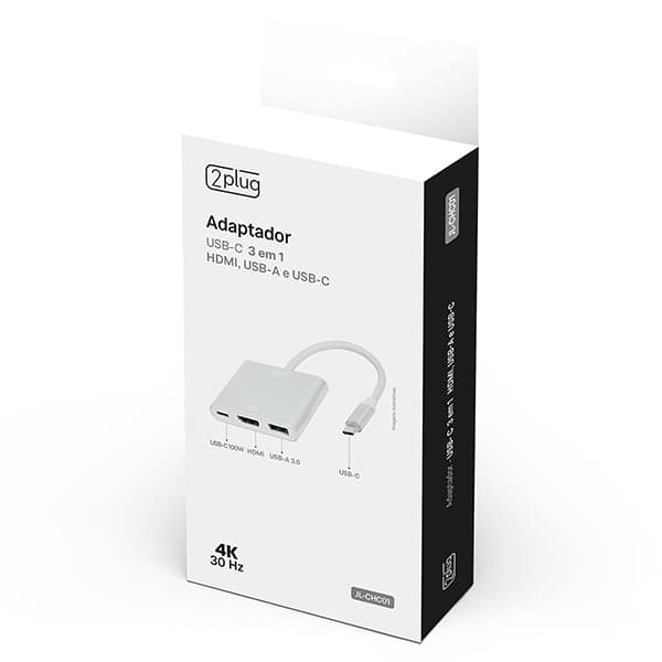Adaptador USB-C 3 em 1, HDMI+USB-A e USB-C, JL-CHC01, 2Plug - BT 1 UN