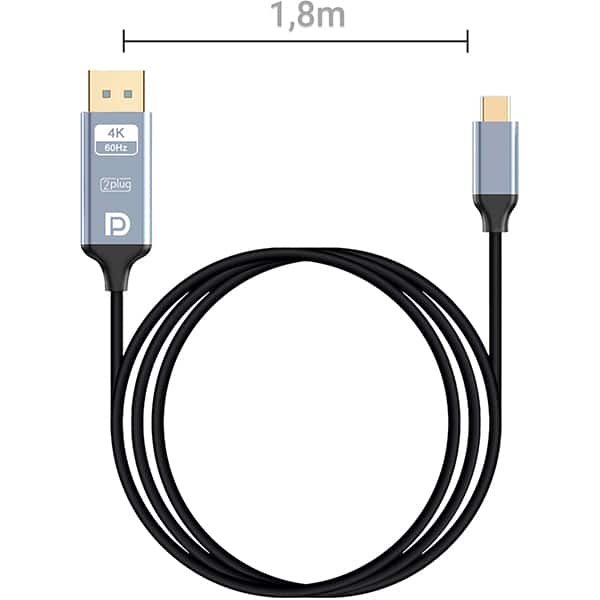 Cabo USB-C para Displayport, 1,8m, CDP18, 2Plug - BT 1 UN Cabo USB-C para Displayport, 1,8m, CDP18, 2Plug - BT 1 UN
