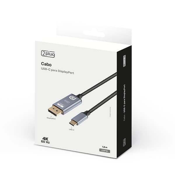Cabo USB-C para Displayport, 1,8m, CDP18, 2Plug - BT 1 UN Cabo USB-C para Displayport, 1,8m, CDP18, 2Plug - BT 1 UN