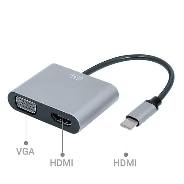 Adaptador USB-C 2 em 1, conexão HDMI e VGA, 4K60HZ JL-CH02-C, 2Plug - BT 1 UN