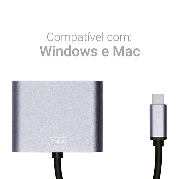 Adaptador USB-C 2 em 1, conexão HDMI e VGA, 4K60HZ JL-CH02-C, 2Plug - BT 1 UN