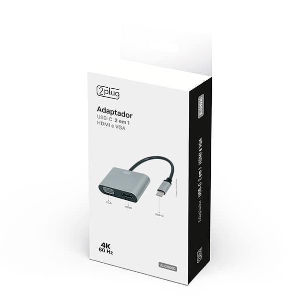 Adaptador USB-C 2 em 1, conexão HDMI e VGA, 4K60HZ JL-CH02-C, 2Plug - BT 1 UN