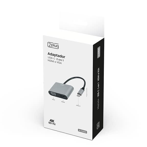 Adaptador USB-C 2 em 1, conexão HDMI e VGA, 4K60HZ JL-CH02-C, 2Plug - BT 1 UN