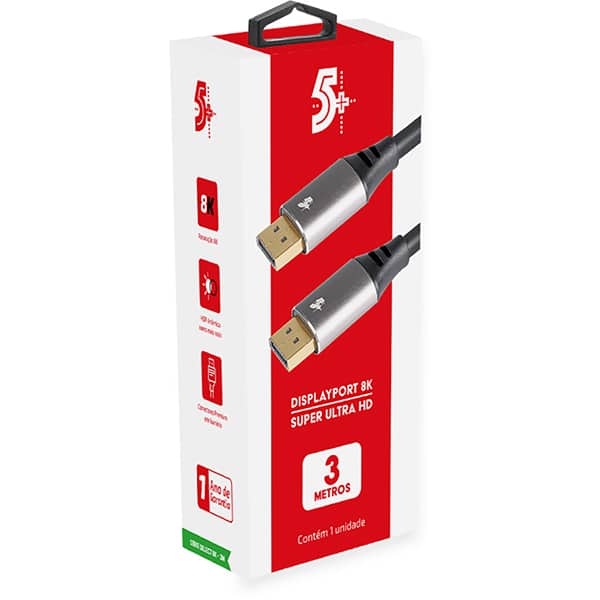 Cabo de vídeo DisplayPort, 3 metros, 1.4, HDR, 8K, 018-7500, 5+ - PT 1 UN