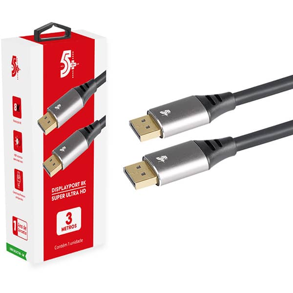 Cabo de vídeo DisplayPort, 3 metros, 1.4, HDR, 8K, 018-7500, 5+ - PT 1 UN
