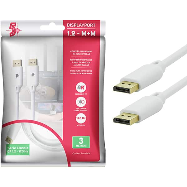 Cabo de vídeo Displayport 3m 1.2 4K 018-7494 5+ PT 1 UN