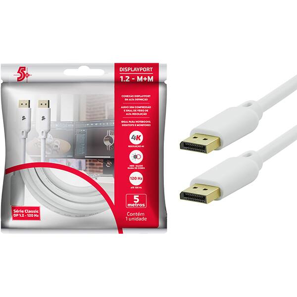 Cabo de vídeo Displayport 5m 1.2 4K 018-7495 5+ PT 1 UN
