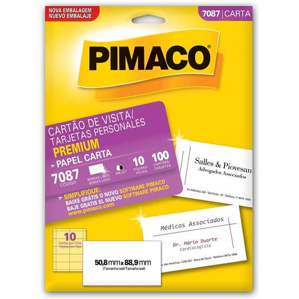 Cartão visita 215g microserrilhado premium branco 7087 Pimaco PT 100 UN