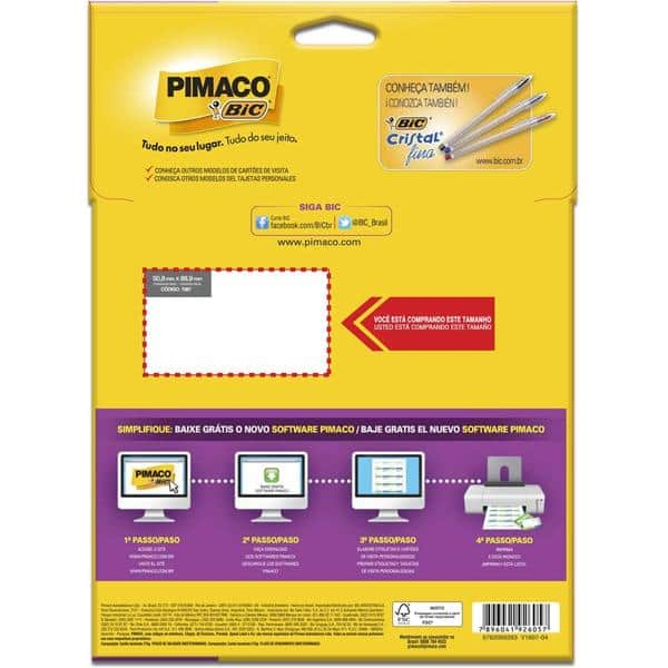 Cartão visita 215g microserrilhado premium branco 7087 Pimaco PT 100 UN