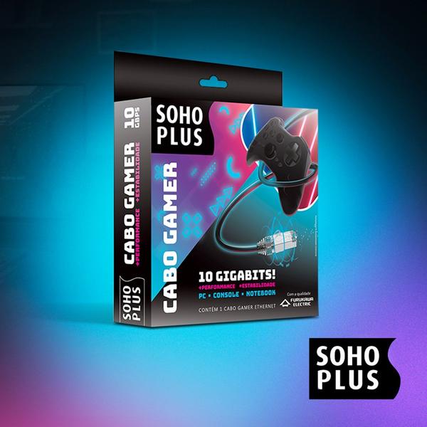 Cabo de Rede Gamer SohoPlus RJ45 CAT.6 T568A/B compatível Playstation 4 e 5, XBOX e PC, 1.8m, Preto - Furukawa - CX 1 UN