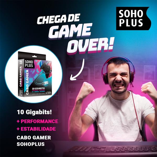 Cabo de Rede Gamer SohoPlus RJ45 CAT.6 T568A/B compatível Playstation 4 e 5, XBOX e PC, 1.8m, Preto - Furukawa - CX 1 UN