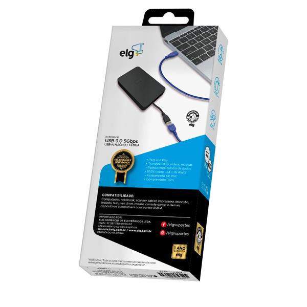 Cabo extensor USB-A, macho e fêmea, 3.0, Azul, USBEXT1, Elg - CX 1 UN