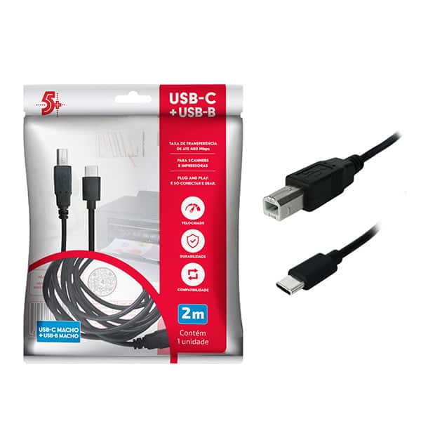 Cabo USB para Impressora 2.0 C/B, 2 Metros, Preto, 018-1417, 5+ - BT 1 UN
