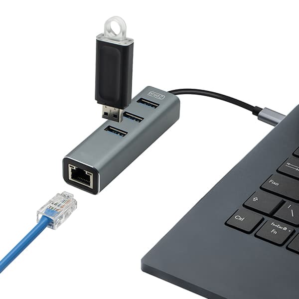 HUB USB-C 4 em 1, 1000mbps, 3 portas USB 3.0, 1 RJ45, JL-C3103A, 2Plug - BT 1 UN