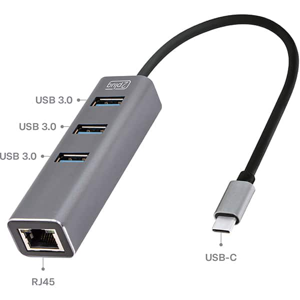 HUB USB-C 4 em 1, 1000mbps, 3 portas USB 3.0, 1 RJ45, JL-C3103A, 2Plug - BT 1 UN