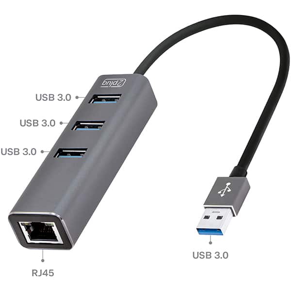 HUB USB 4 em 1, 1000mbps, 3 portas USB 3.0, 1 RJ45, JL-U3103A, 2Plug - BT 1 UN