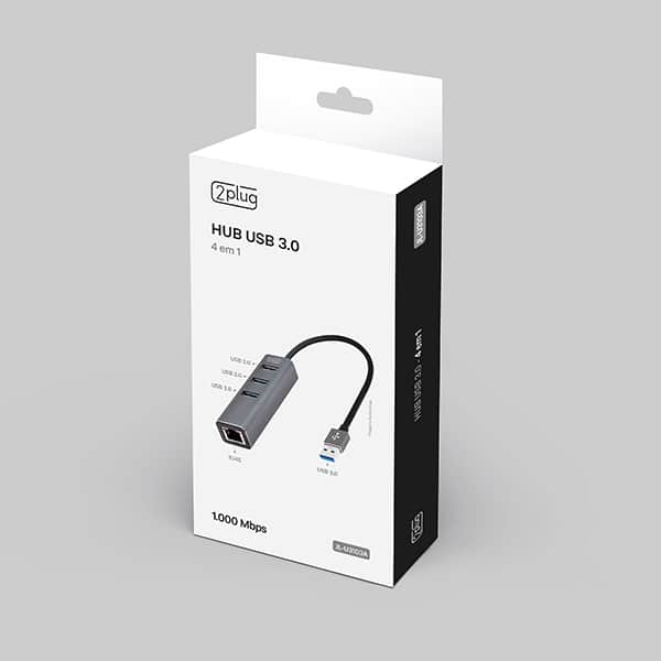 HUB USB 4 em 1, 1000mbps, 3 portas USB 3.0, 1 RJ45, JL-U3103A, 2Plug - BT 1 UN