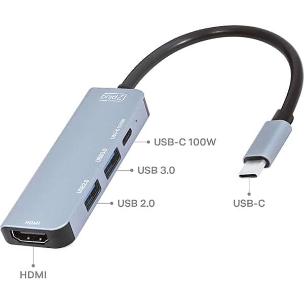 HUB USB-C 4 em 1, 1 porta USB 2.0, 1 porta USB 3.0, 1 porta USB-C, 1 Porta HDMI 4K, US, JL-CX04, 2Plug - BT 1 UN