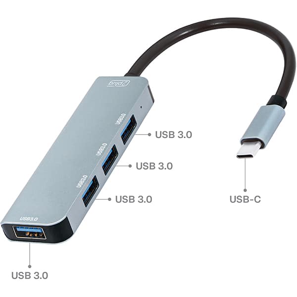 HUB USB-C 4 em 1, 4 portas USB 3.0, 1 JL-CX04-1B, 2Plug - BT 1 UN