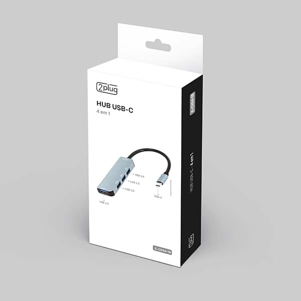 HUB USB-C 4 em 1, 4 portas USB 3.0, 1 JL-CX04-1B, 2Plug - BT 1 UN