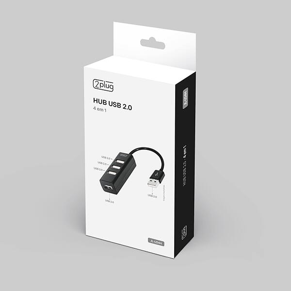 HUB USB 2.0 4 em 1, 4 portas USB 2.0, 1 JL-U24H, 2Plug - BT 1 UN