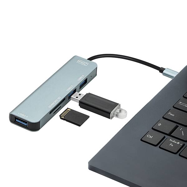 HUB USB-C 5 em 1, 2 portas USB 2.0, 1 porta USB 3.0, 1 leitor SD, 1 leitor Micro SD 1, JL-CX04-1B, 2Plug - BT 1 UN